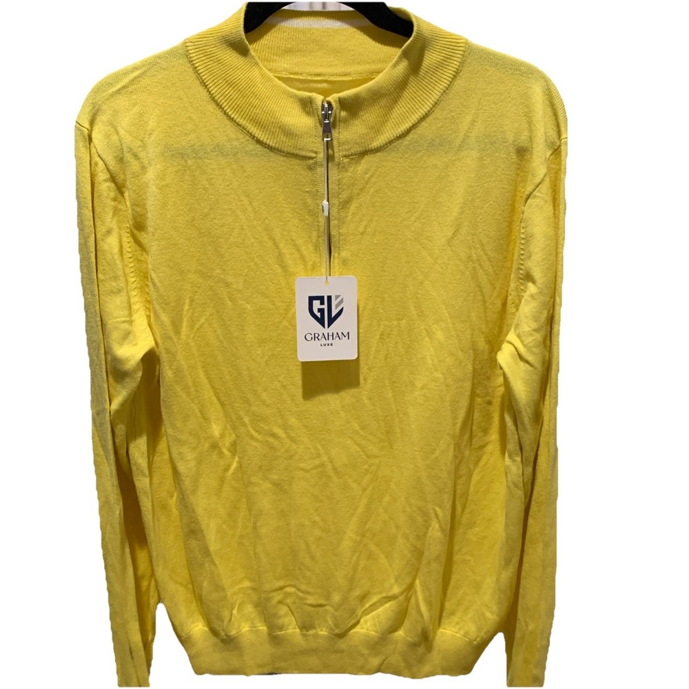 Graham Luxe Fade 1/4 Zip Sweater Mens L Butter Yellow silk blend Long Sleeve NWT